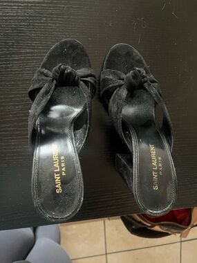 Saint Laurent Black Suede Knot Mule Slides